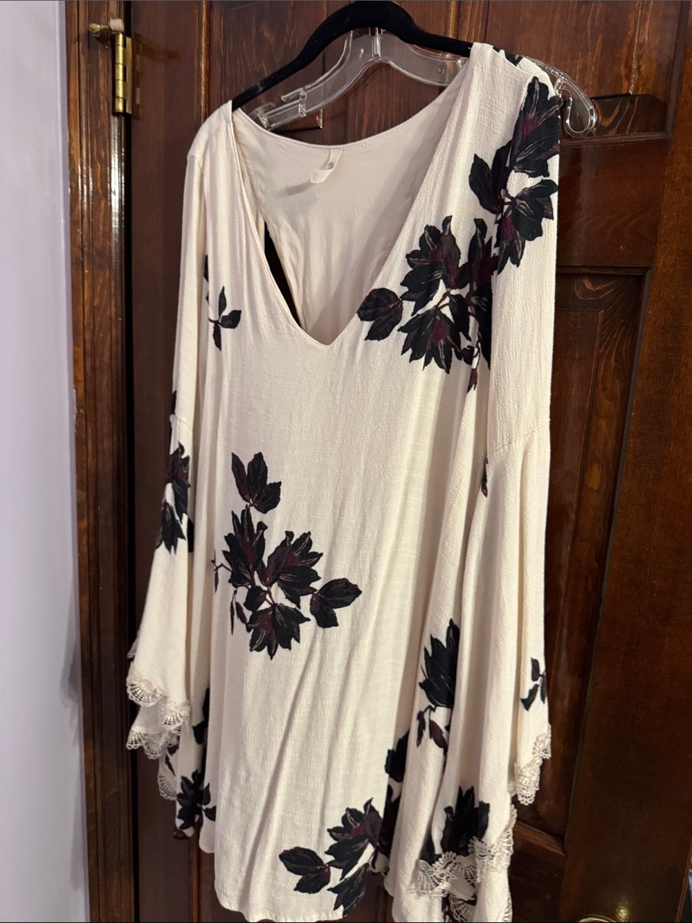 Women's Cream Floral V-Neck Swing Dress